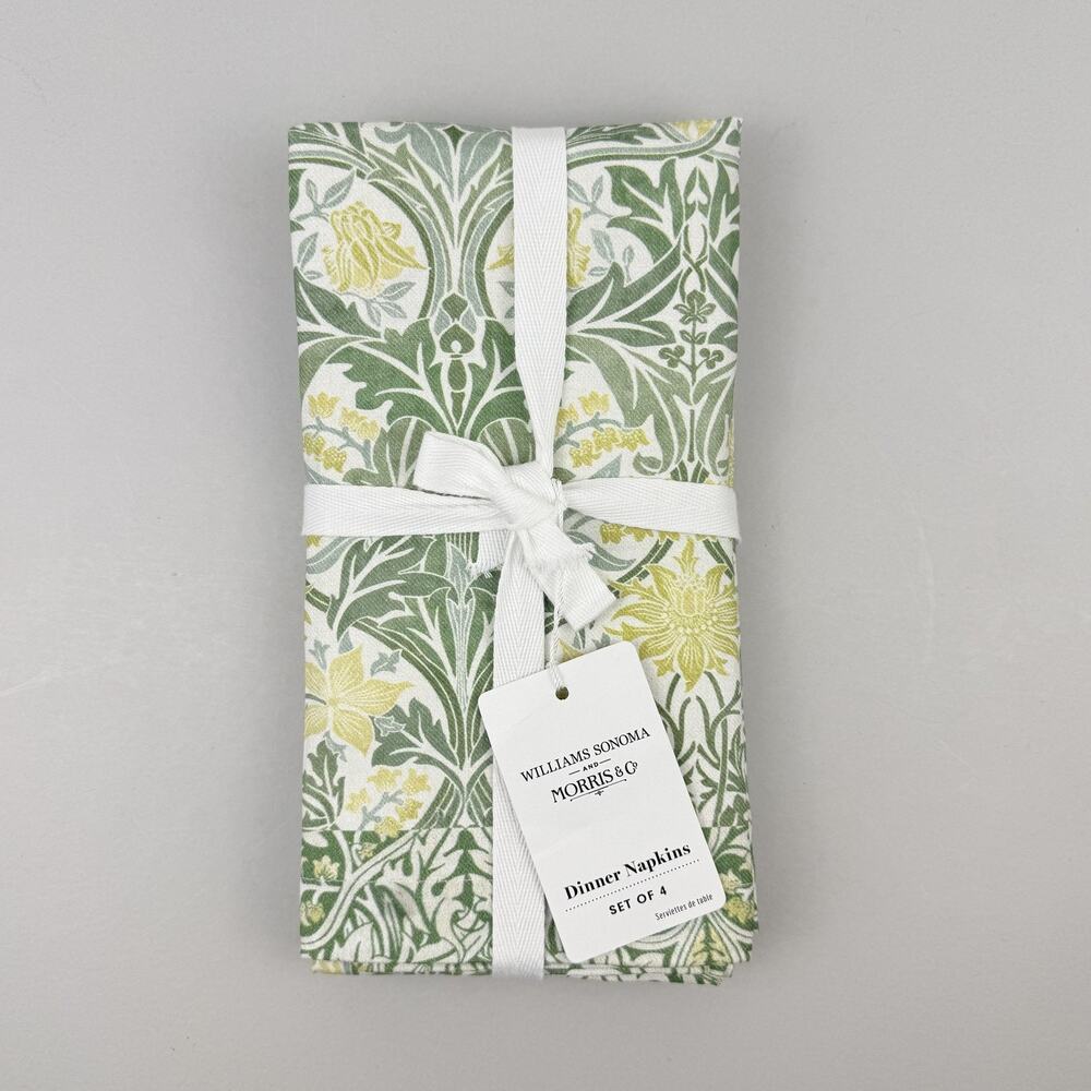Williams Sonoma X Morris & Co Dinner Napkins Set of 4 Bluebell Sage Green Yellow